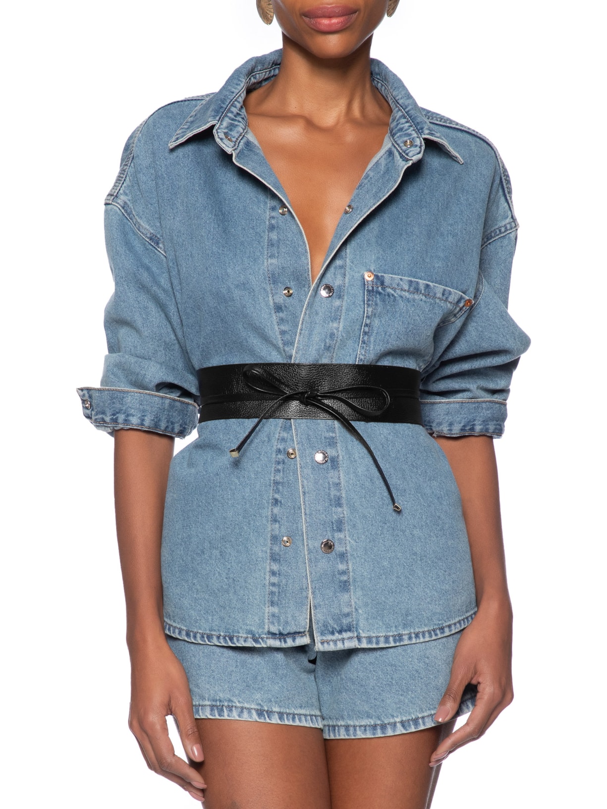 Cinto Feminino Faixa Em Couro Com Amarração Preto Market 33