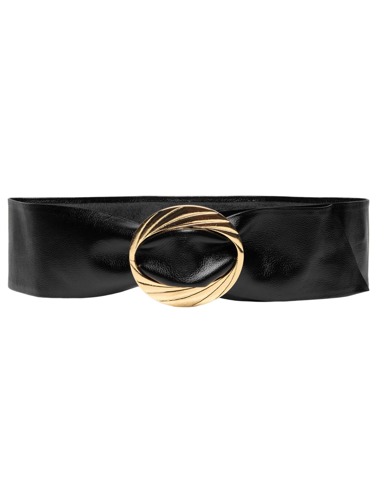 Cinto Feminino Faixa em Couro com Fivela Orgânica - Preto