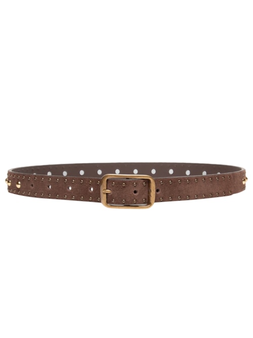 Cinto Feminino Fino Camurção Com Rebites - Marrom