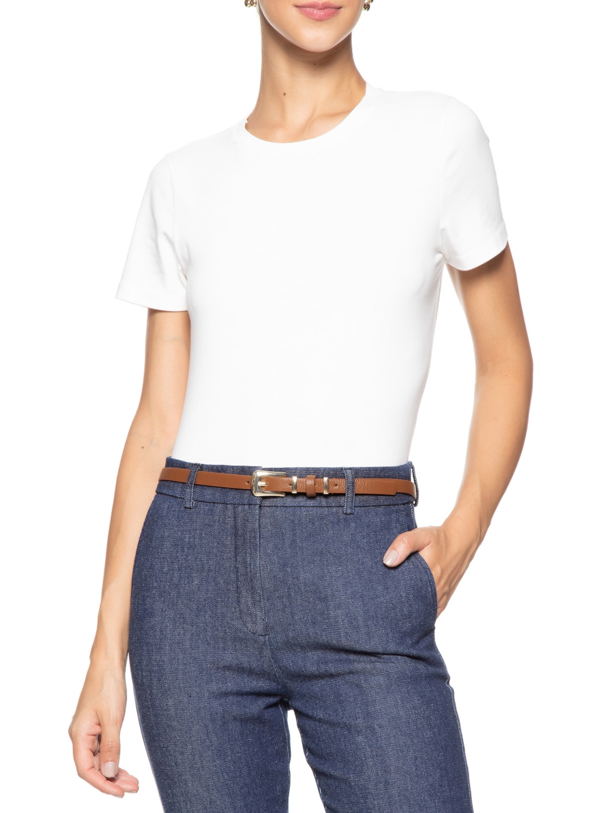 Cinto Feminino Fino Com Fivela De Metal Marrom Basiq