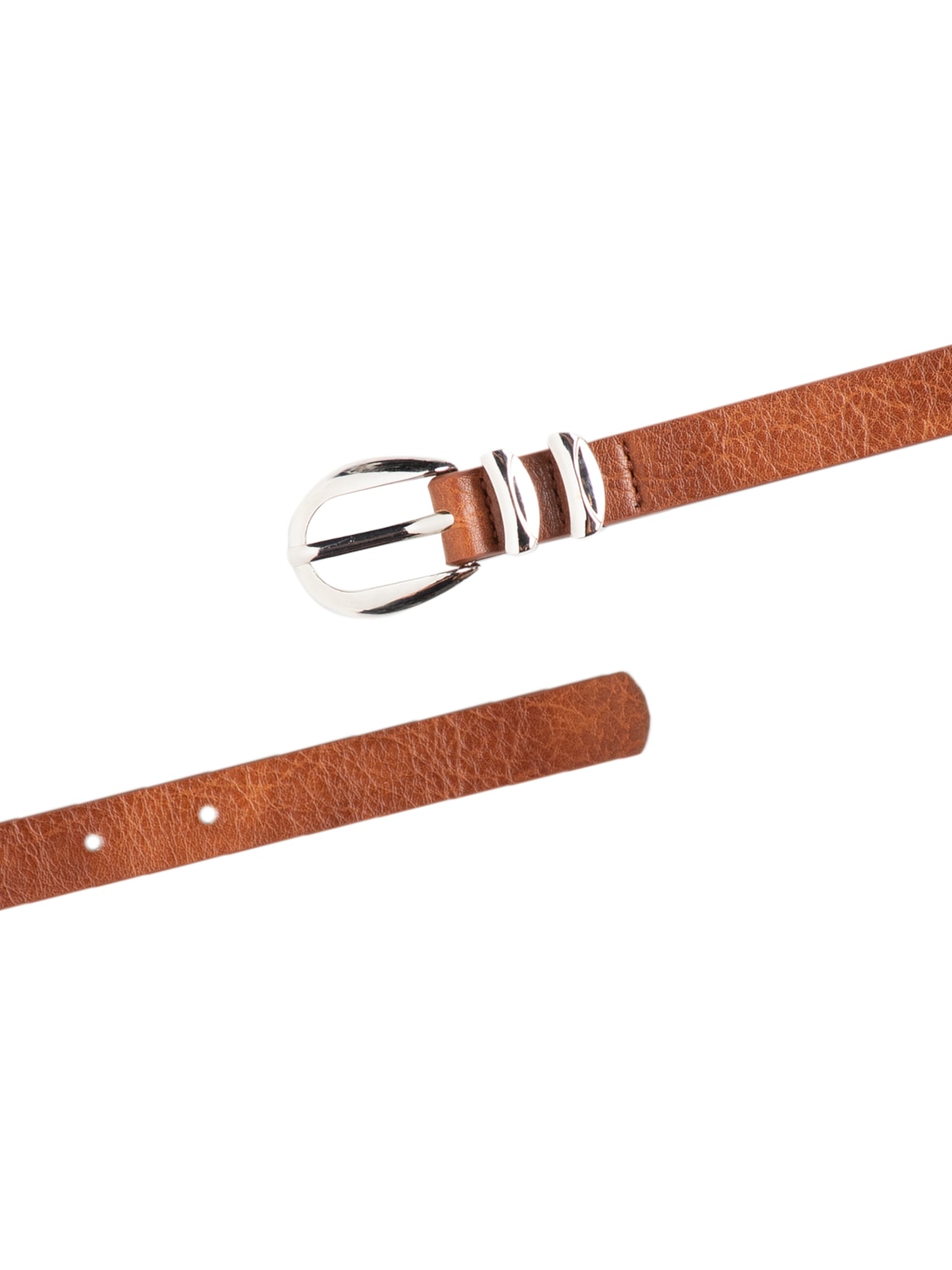 Cinto Feminino Fino Com Fivela De Metal Prateada Marrom Basiq