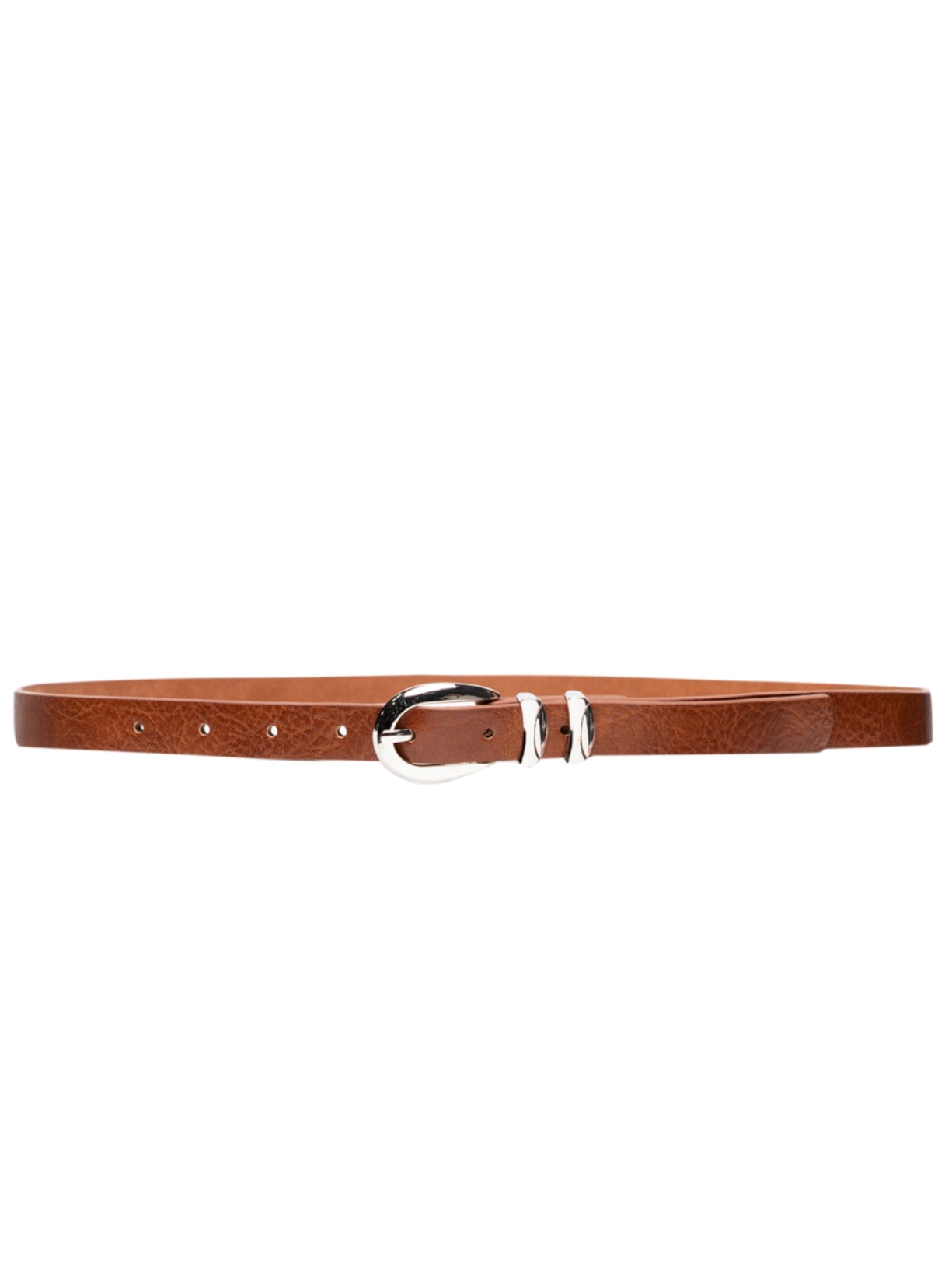 Cinto Feminino Fino Com Fivela De Metal Prateada - Marrom