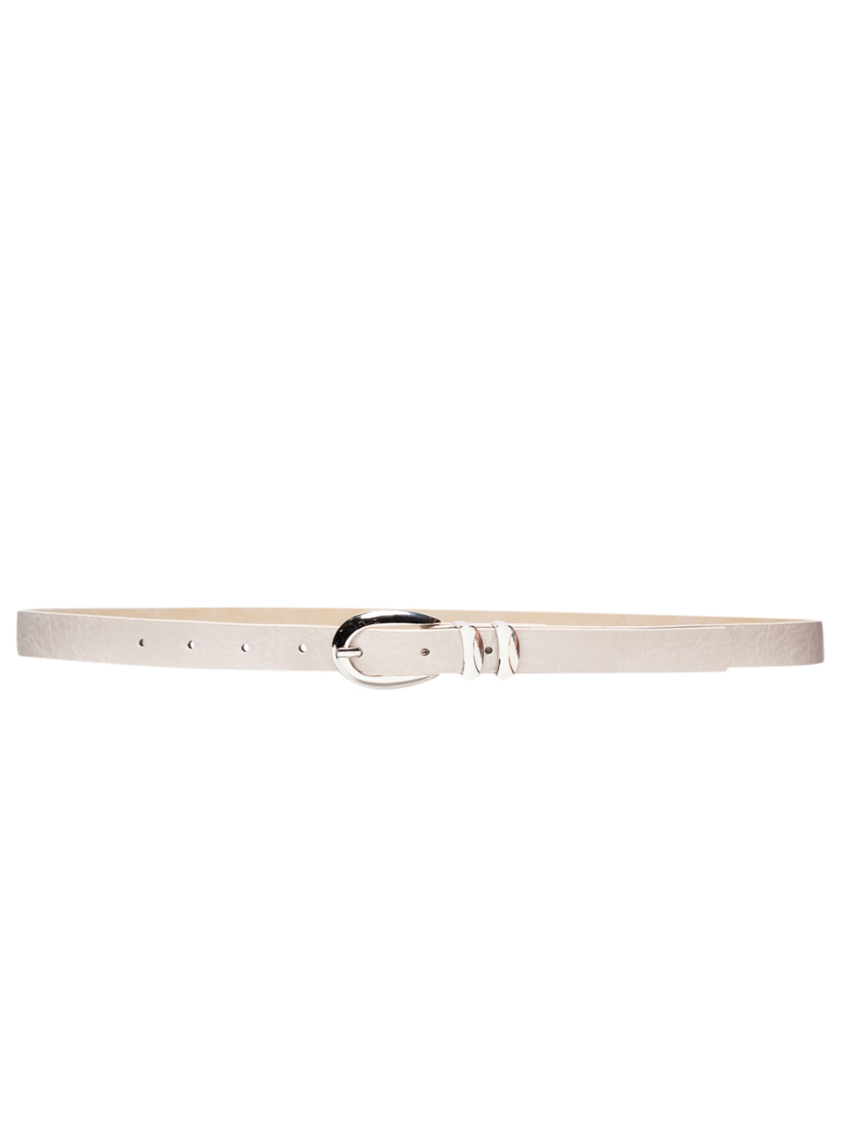 Cinto Feminino Fino Com Fivela De Metal Prateada Off White Basiq