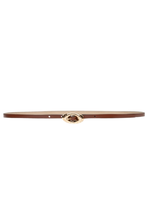 Cinto Feminino Fino Com Fivela Texturizada Em Couro - Marrom