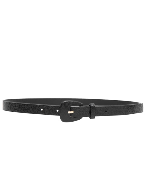 Cinto Feminino Fino Couro Com Fivela Encapada - Preto