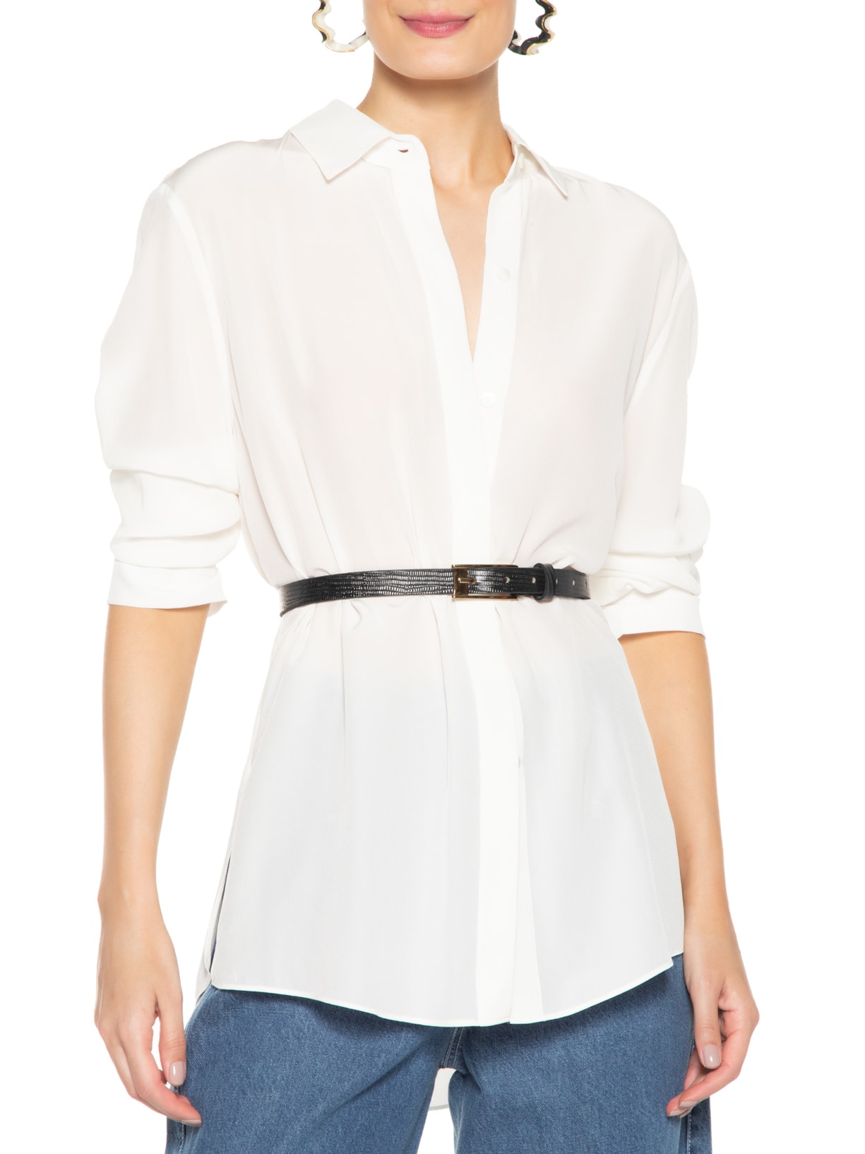 Cinto Feminino Fino De Couro Com Passante Retangular Preto '2Essential