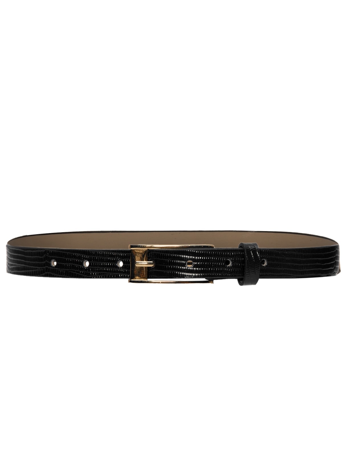 Cinto Feminino Fino De Couro Com Passante Retangular - Preto