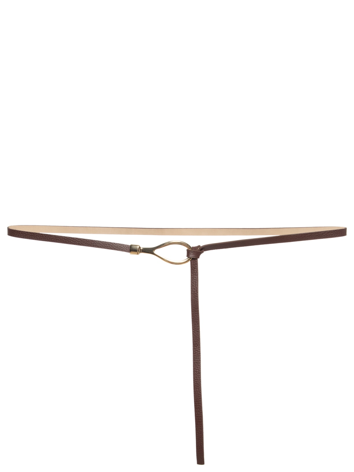 Cinto Feminino Fino Em Couro Com Fivela Arredondada Metal - Marrom