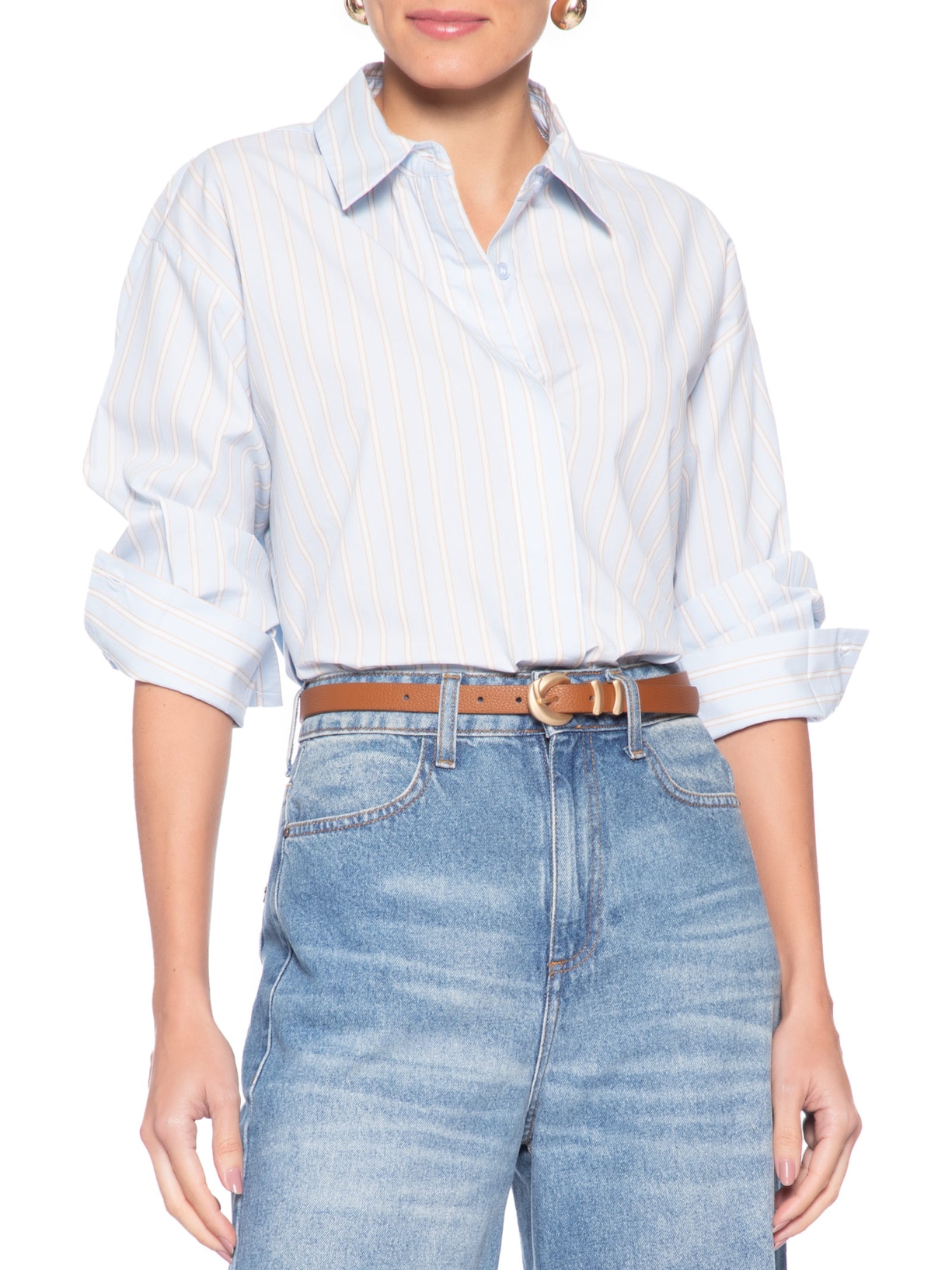 Cinto Feminino Fino Fivela Detalhada Bege Basiq