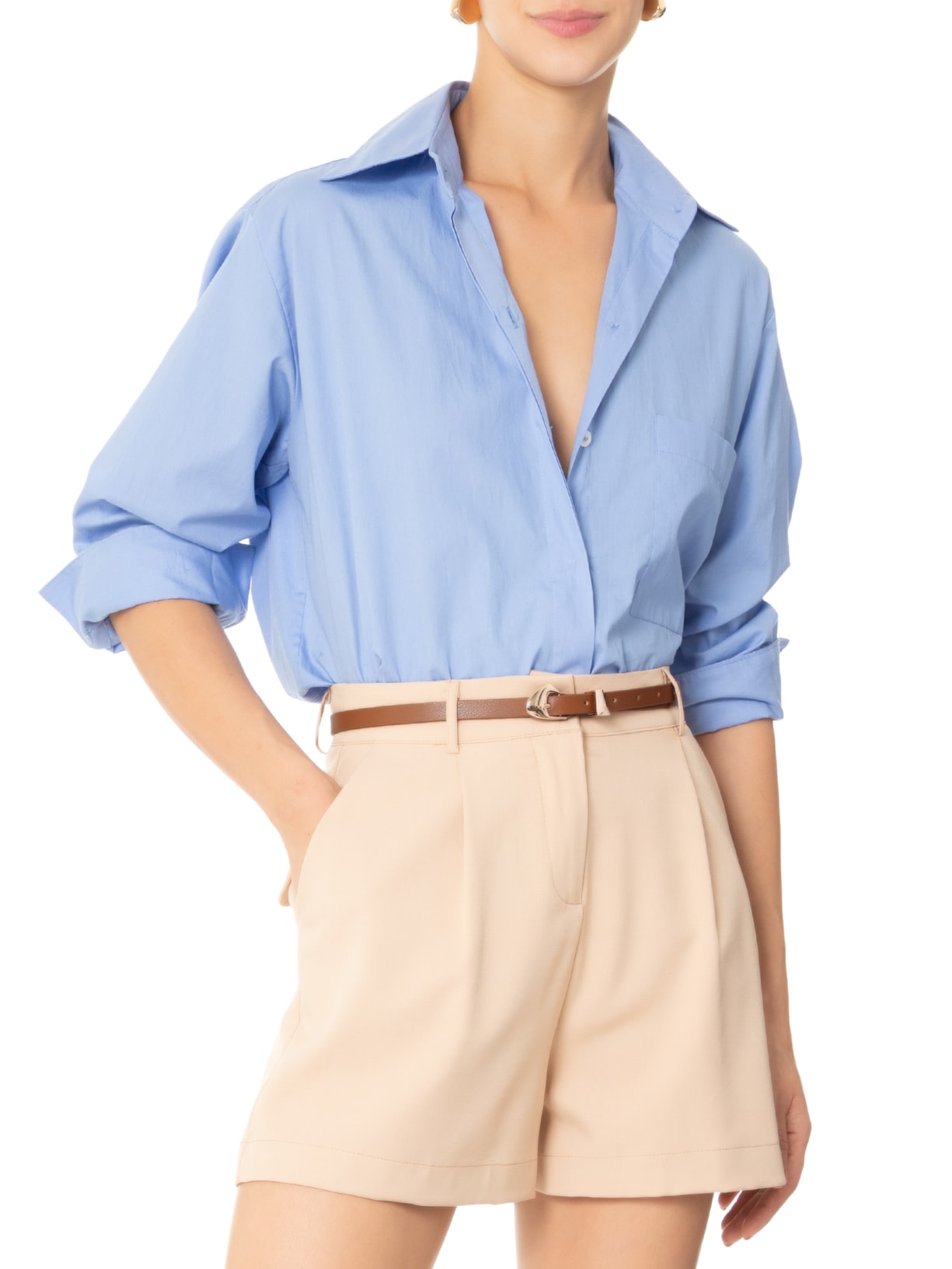 Cinto Feminino Fivela E Passante Metálicos Marrom Basiq
