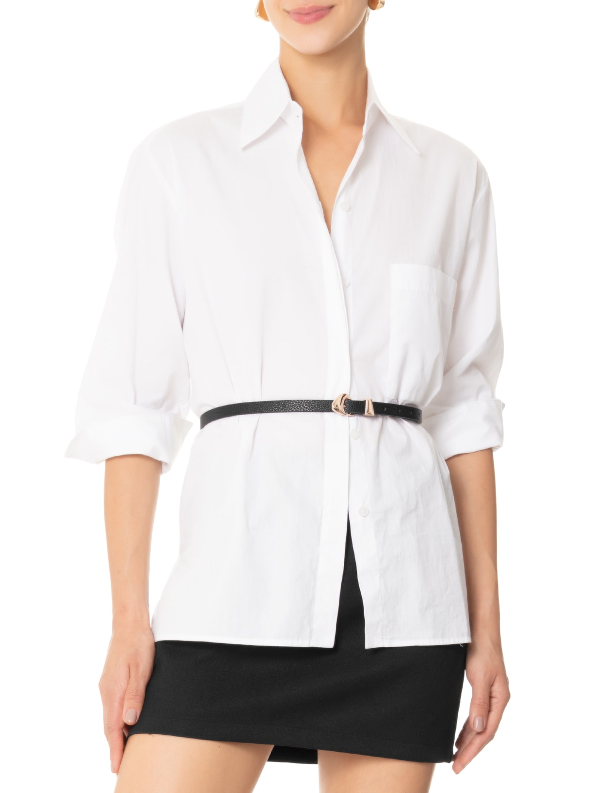 Cinto Feminino Fivela E Passante Metálicos Preto Basiq