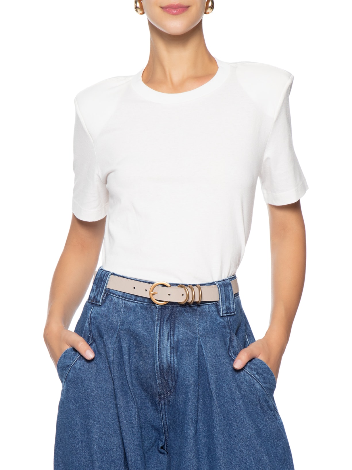 Cinto Feminino Fivela E Passantes Argolas Off White Bo