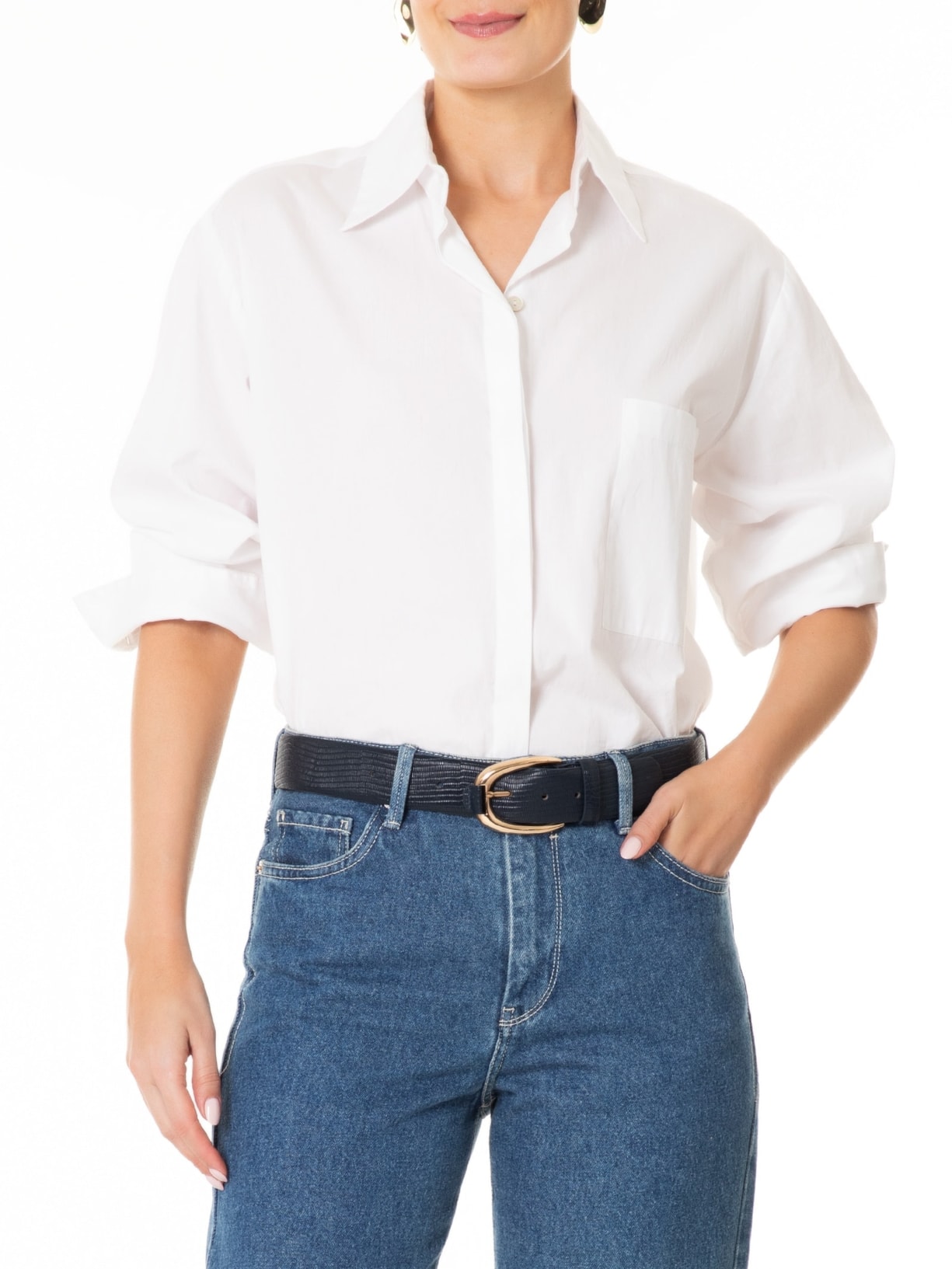 Cinto Feminino Fivela Oval em Couro Azul '2Essential