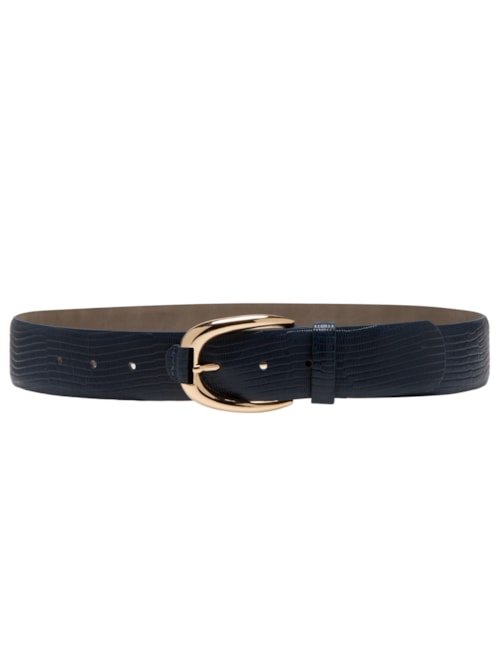 Cinto Feminino Fivela Oval em Couro - Azul