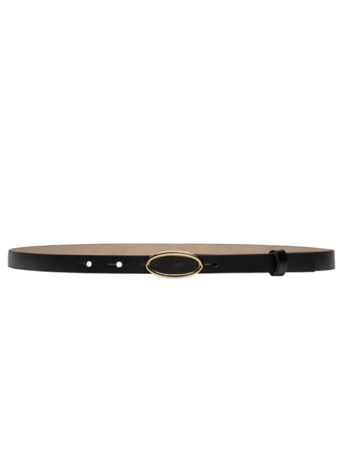 Cinto Feminino Fivela Oval Em Couro - Preto