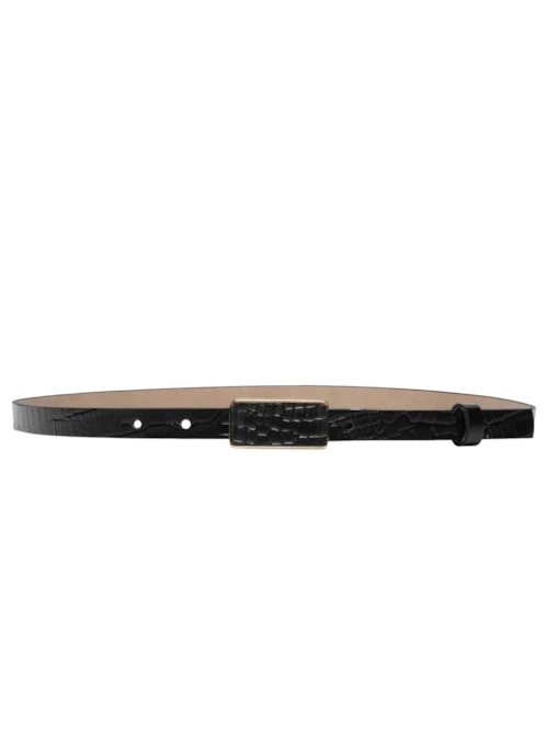 Cinto Feminino Fivela Quadrada Encapada Em Couro - Preto