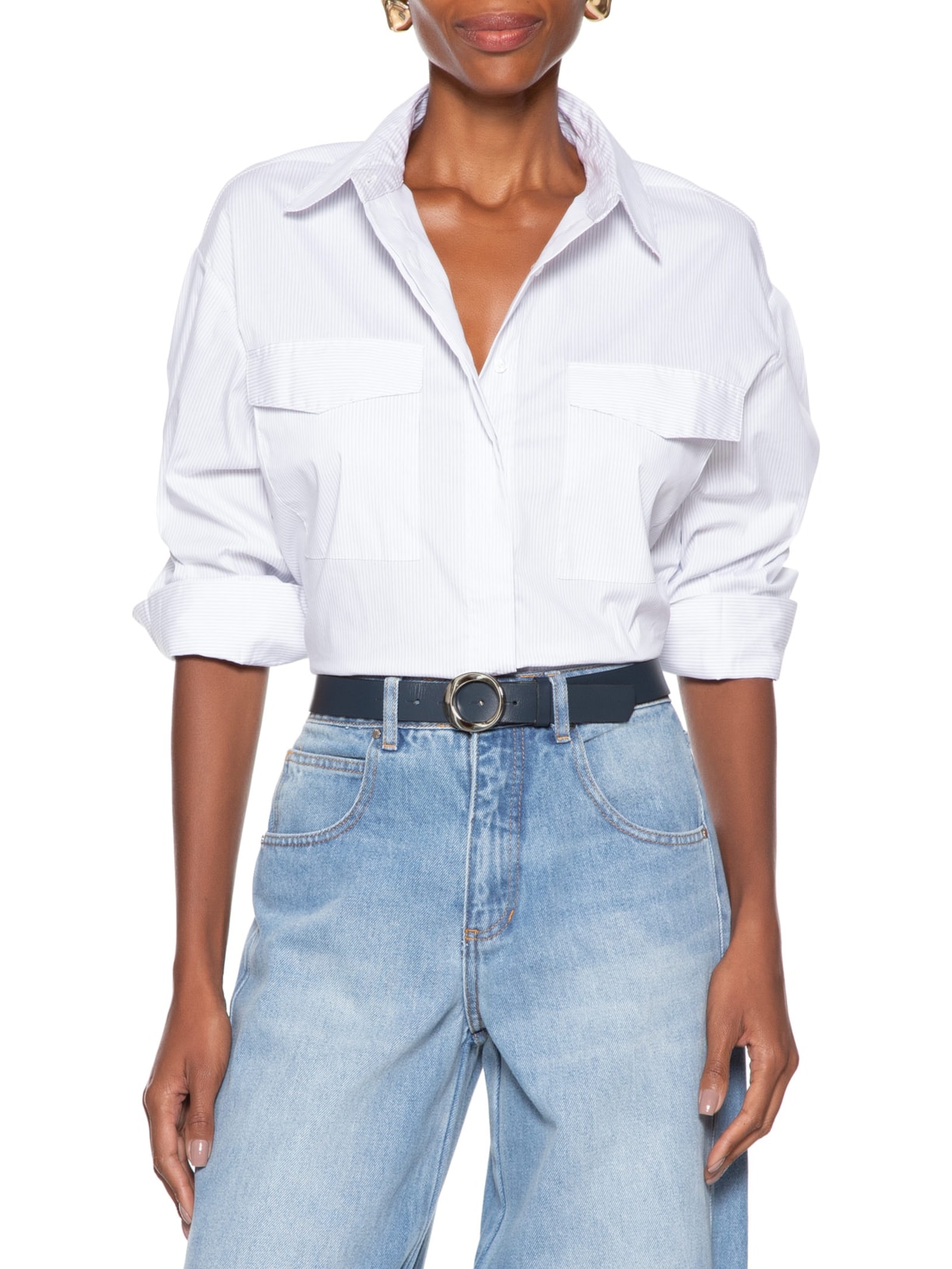 Cinto Feminino Fivela Redonda Em Couro Azul '2Essential