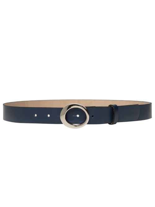 Cinto Feminino Fivela Redonda Em Couro - Azul
