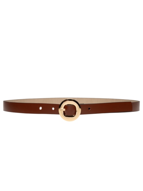 Cinto Feminino Fivela Redonda Em Couro - Marrom