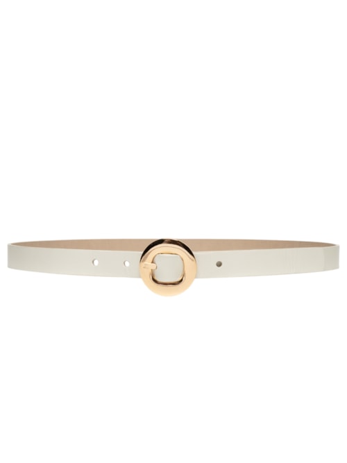 Cinto Feminino Fivela Redonda Em Couro - Off White