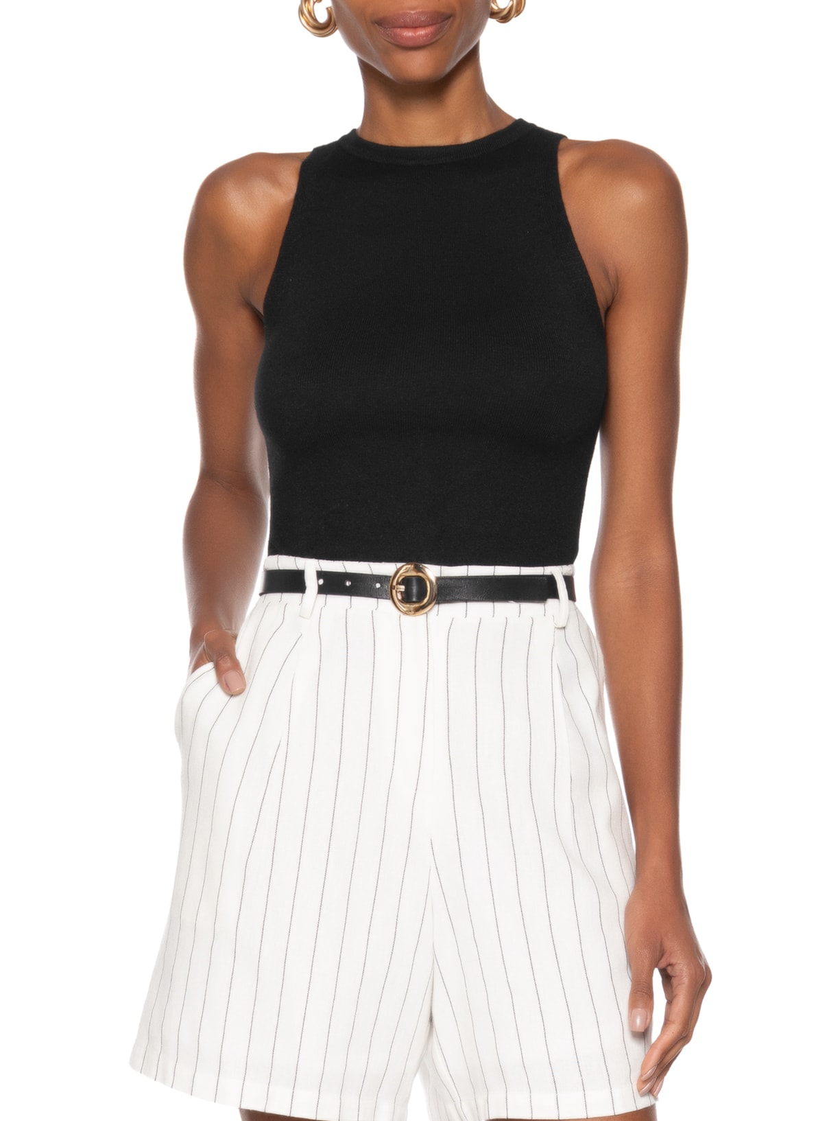 Cinto Feminino Fivela Redonda Em Couro Preto '2Essential