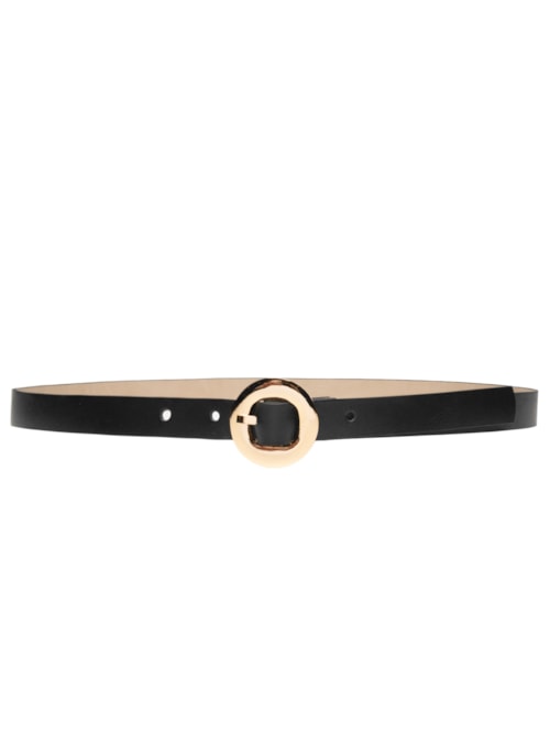 Cinto Feminino Fivela Redonda Em Couro - Preto