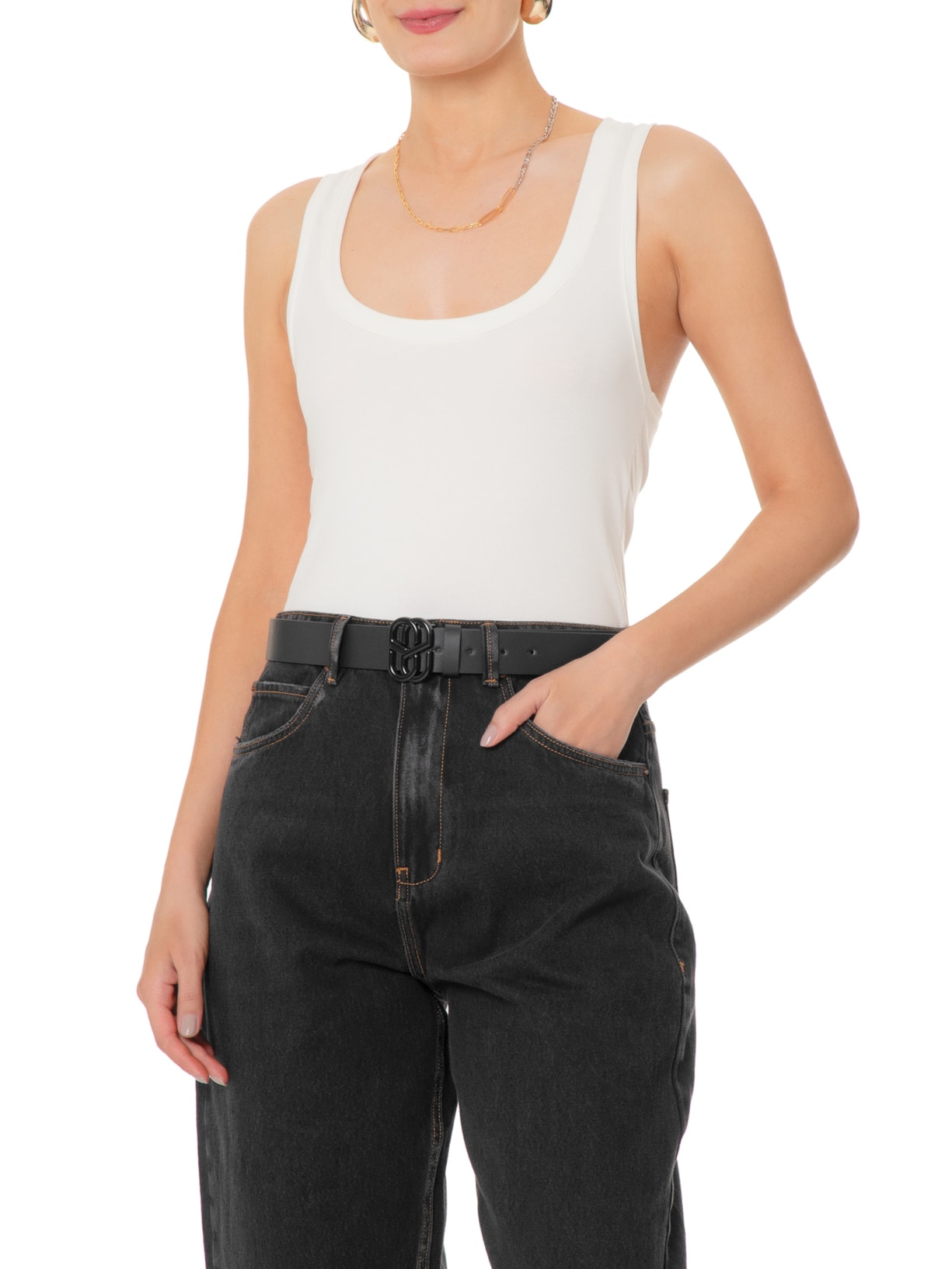 Cinto Feminino Médio Atanado Chicago Preto  Schutz