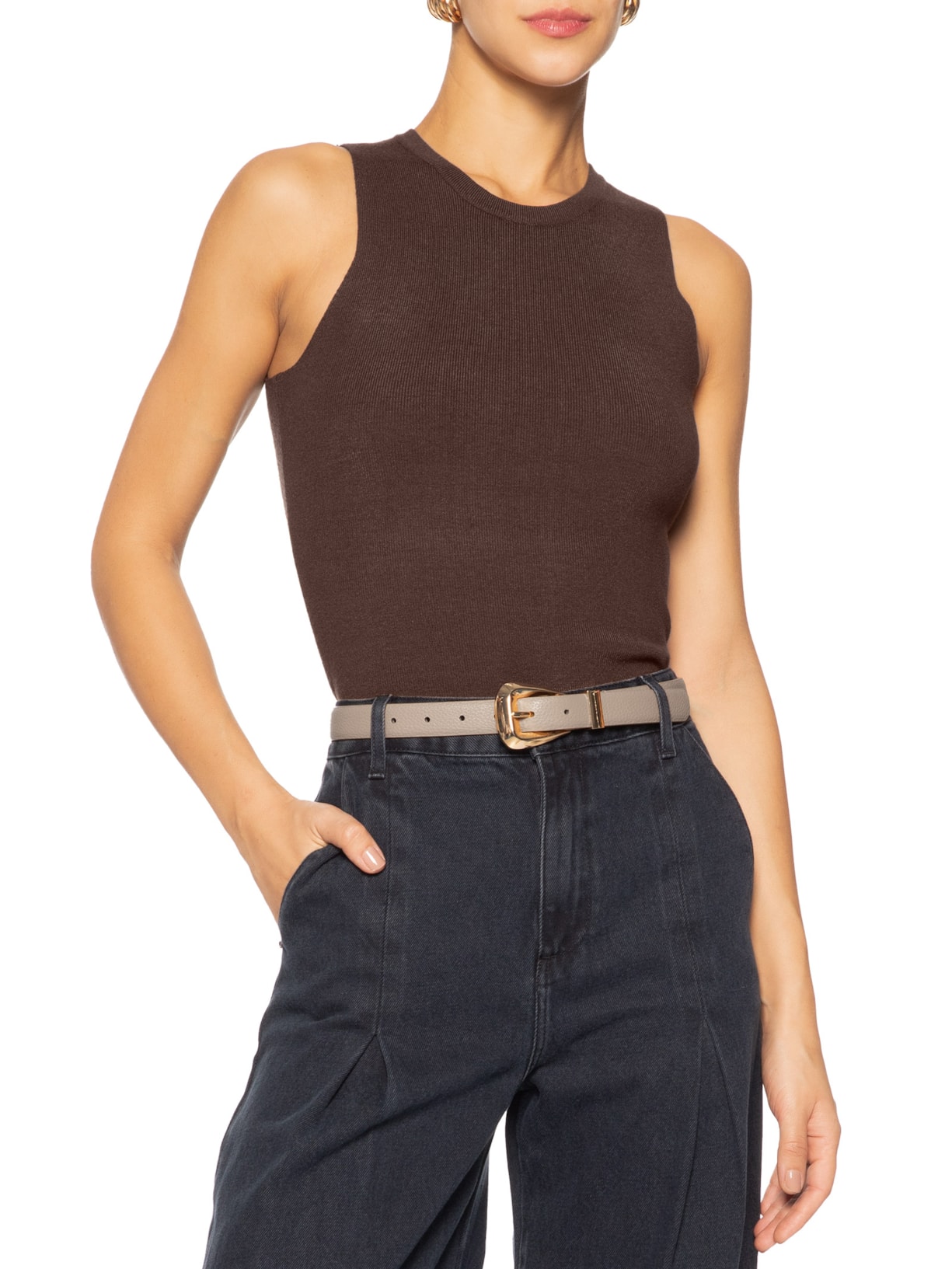 Cinto Feminino Médio Com Fivela Quadrada Bege Basiq