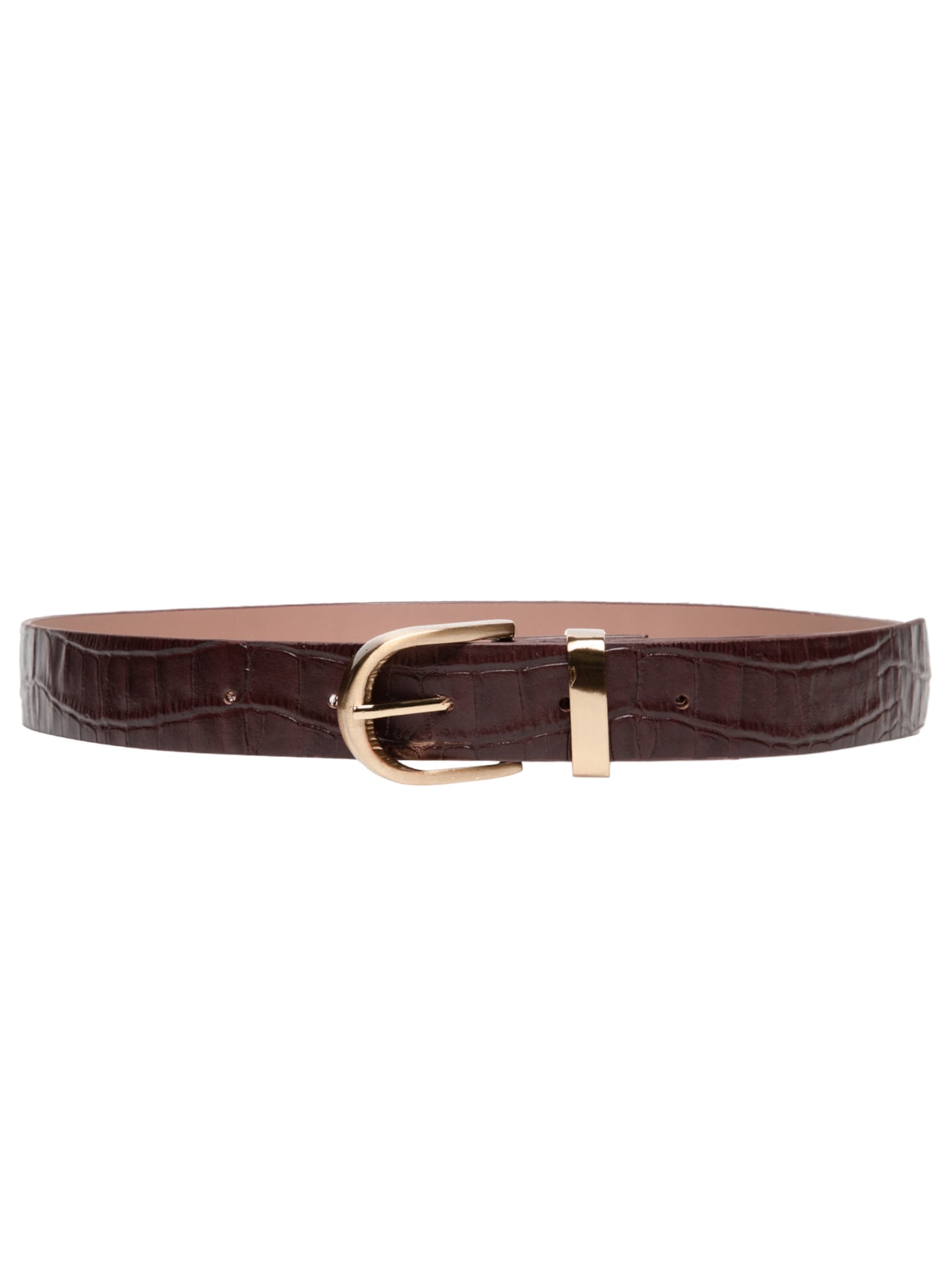 Cinto Feminino Médio Couro Croco Fivela - Marrom