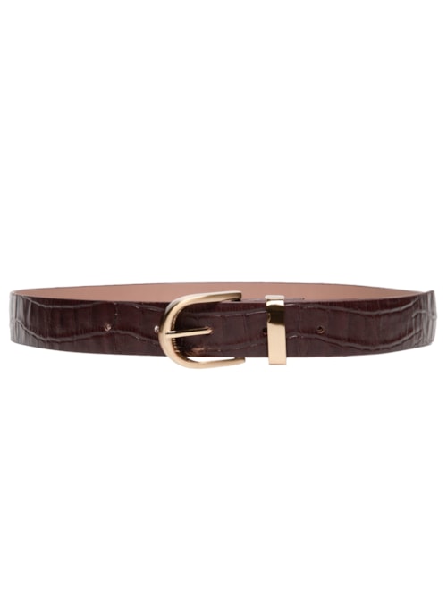 Cinto Feminino Médio Couro Croco Fivela - Marrom