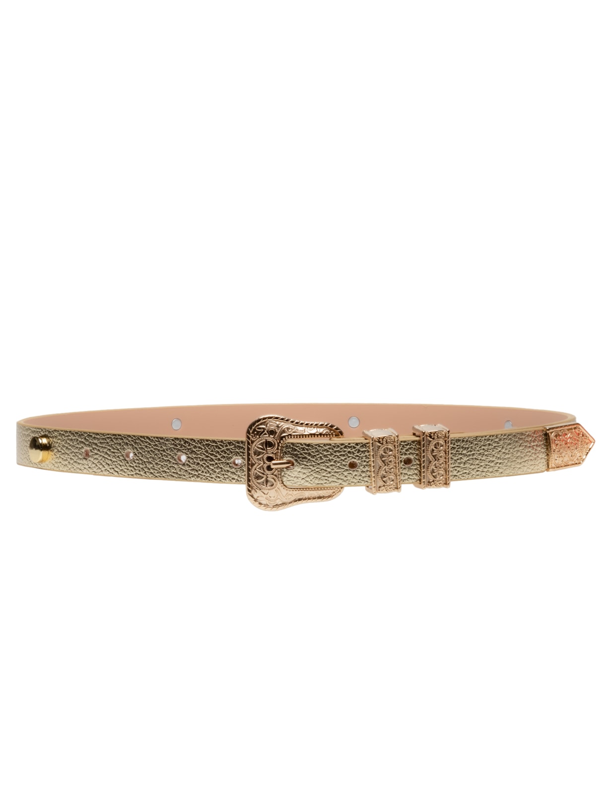 Cinto Feminino Metal Leather Nude Enfeites Ouro - Dourado