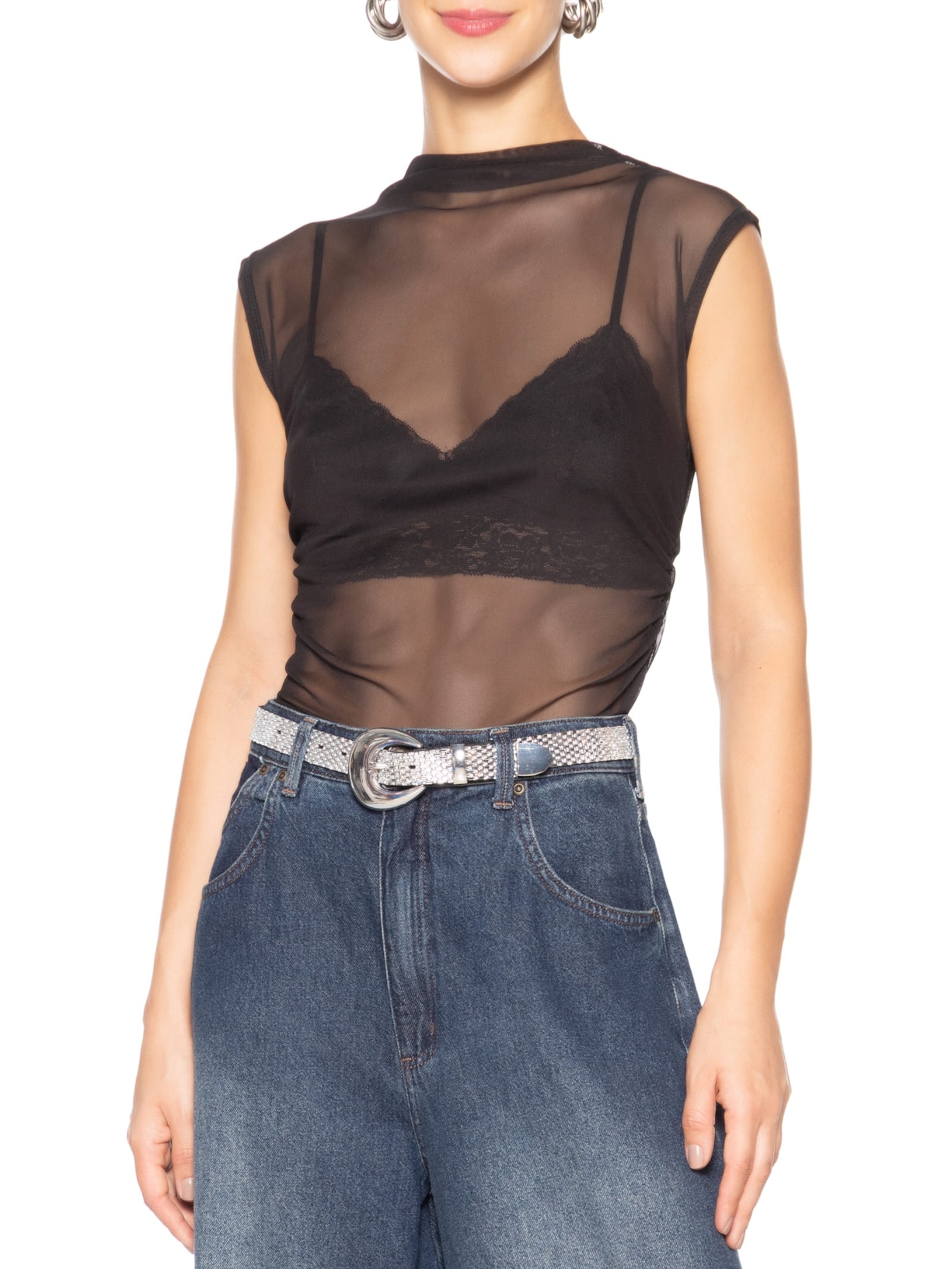 Cinto Feminino Metálico Com Fivela Arredondada Prateado Market 33