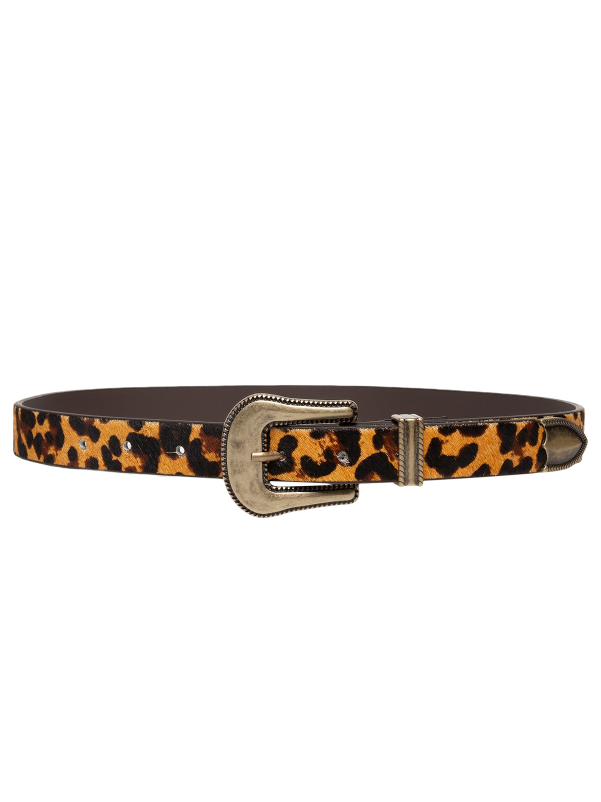 Cinto Feminino Onça Print Caramelo Enfeites Ouro Velho Claro - Animal Print