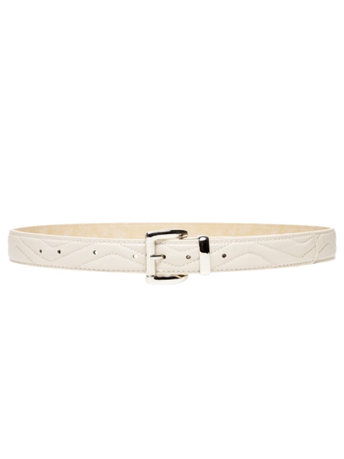 Cinto Feminino Pespontado Fivela Metalica - Off White