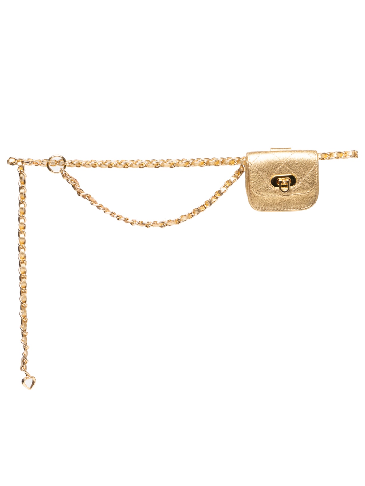 Cinto Feminino Pochete Corrente Dourada com Couro Entrelaçado - 2,5 cm - Dourado