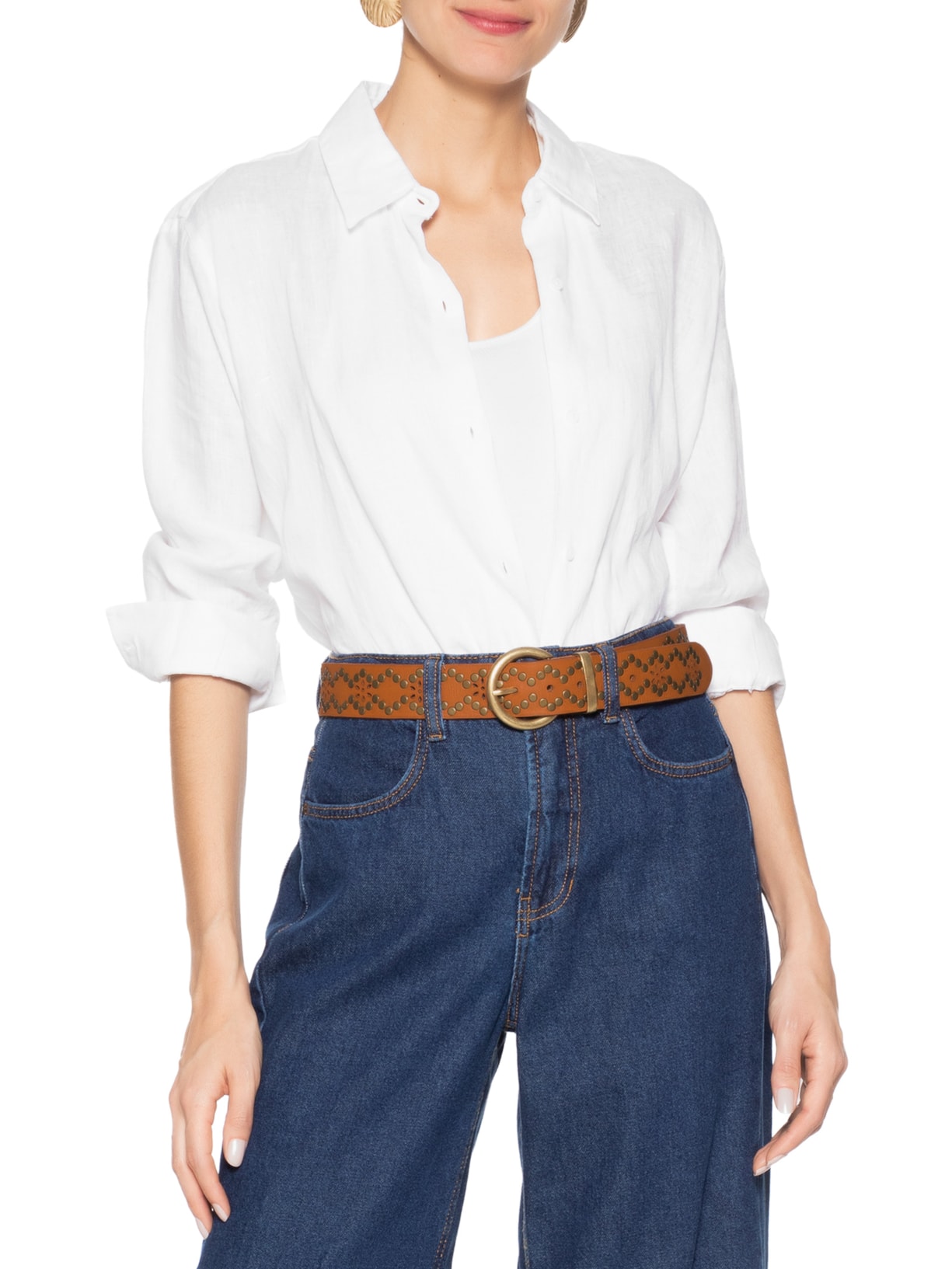 Cinto Feminino Soleta Boho Rebites Marrom Dress To