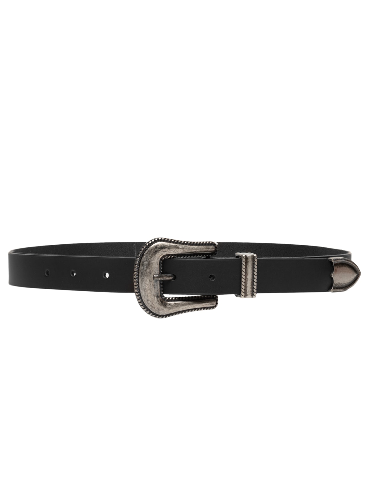 Cinto Feminino Soleta Enfeites Prata Velho - Preto