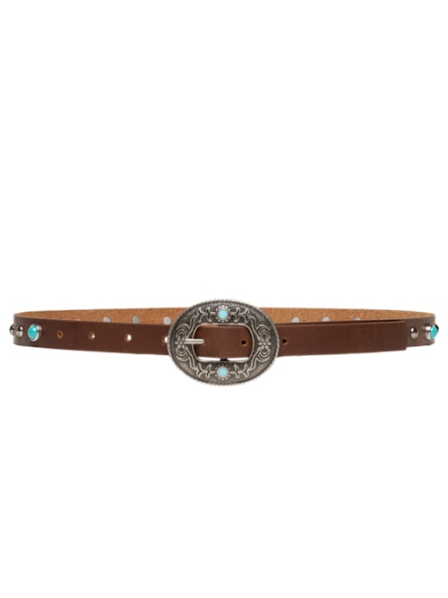 Cinto Feminino Soleta Graxo Cafe Enfeites Prata Velho - Marrom