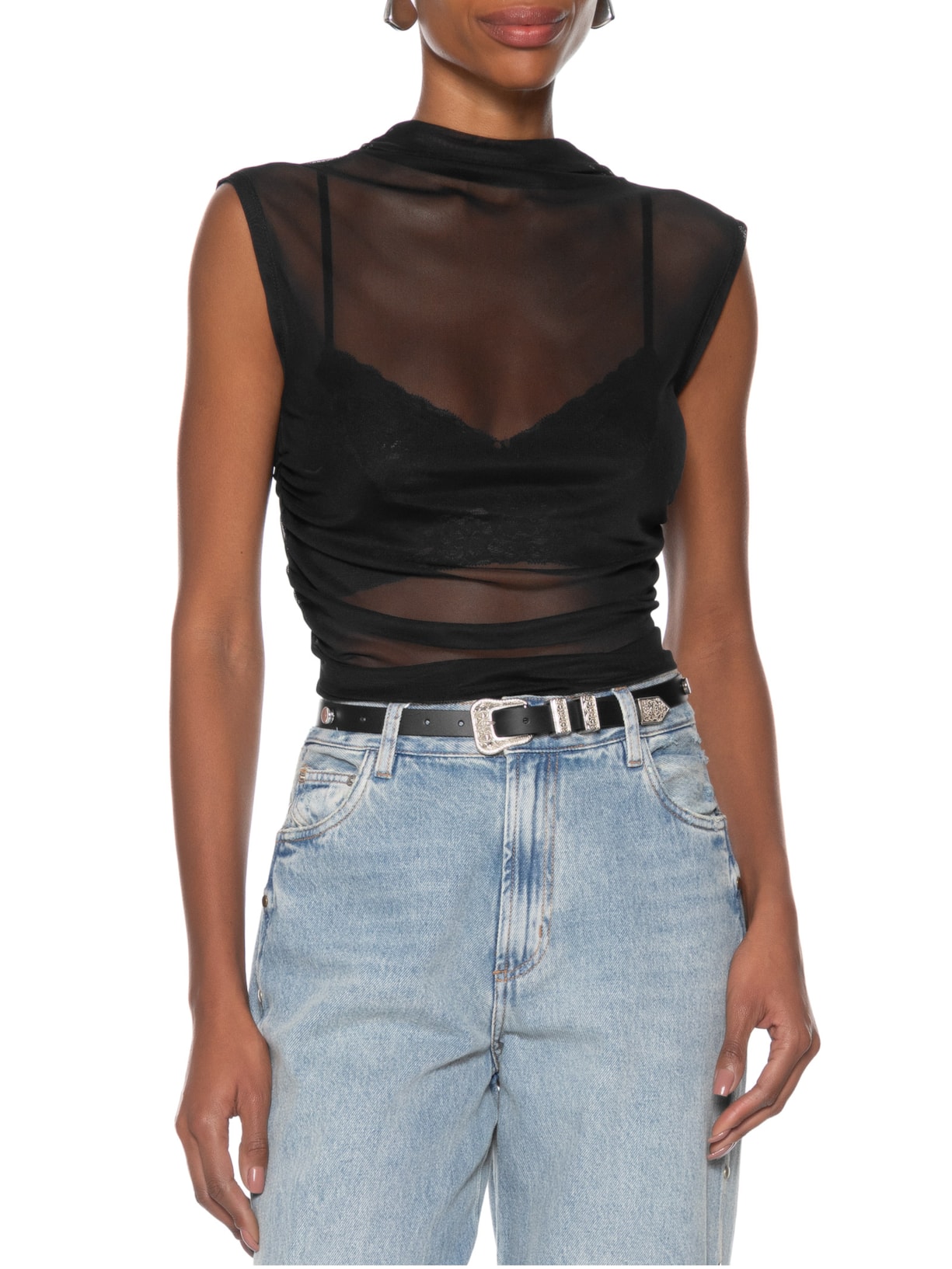 Cinto Feminino Soleta Preto Enfeites Niquel Preto Luiza Barcelos