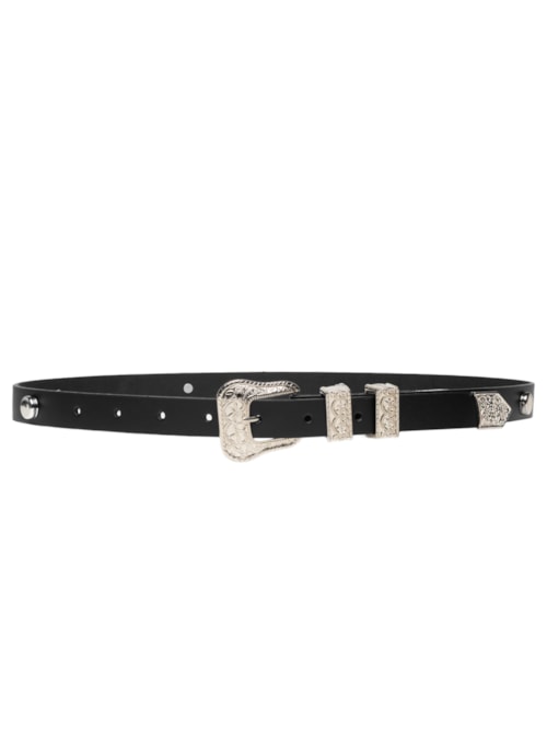 Cinto Feminino Soleta Preto Enfeites Niquel - Preto