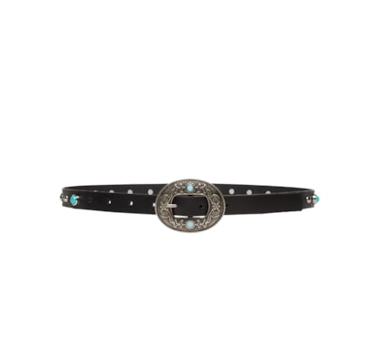 Cinto Feminino Soleta Preto Enfeites Prata Velho - Preto 