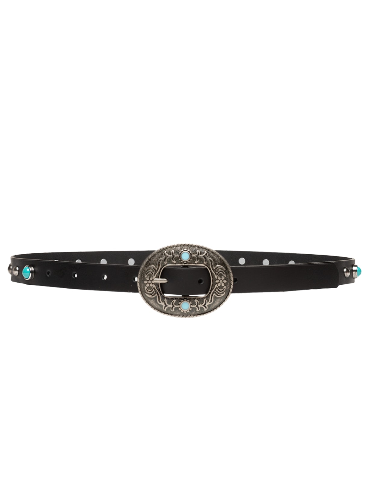 Cinto Feminino Soleta Preto Enfeites Prata Velho Preto  Luiza Barcelos