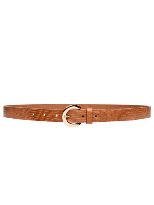 Cinto Feminino Texturizado Com Fivela Redonda Metálica - Bege