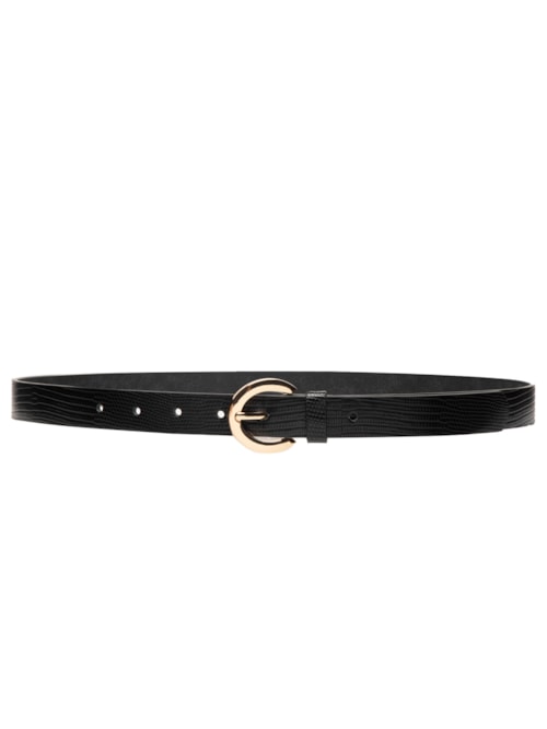Cinto Feminino Texturizado Com Fivela Redonda Metálica - Preto
