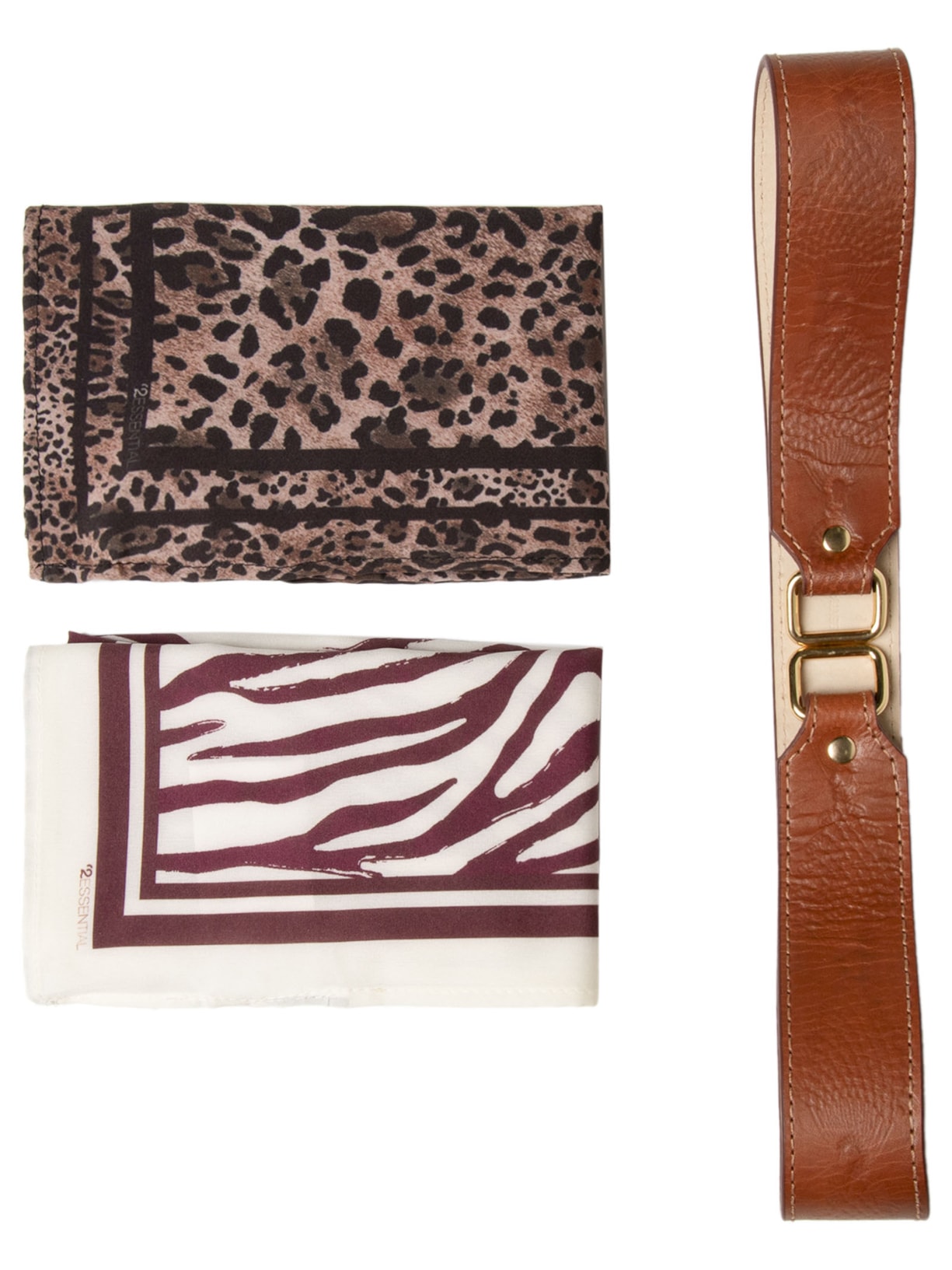 Cinto Feminino Texturizado Em Couro + 2 Lenços - Marrom