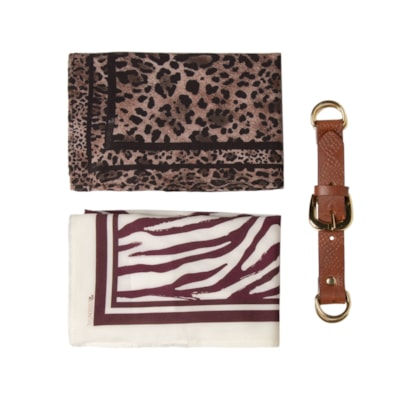 Cinto Feminino Texturizado Em Couro + 2 Lenços - Marrom