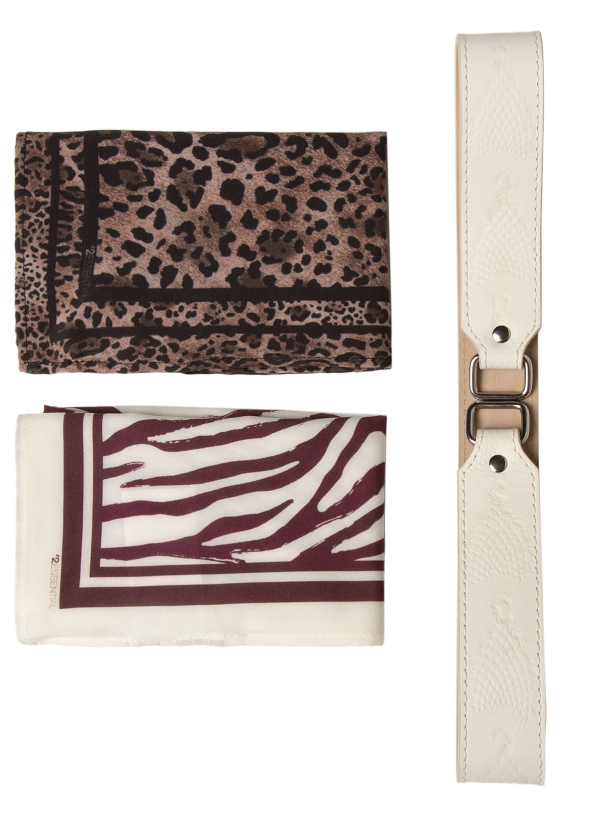 Cinto Feminino Texturizado Em Couro + 2 Lenços - Off White