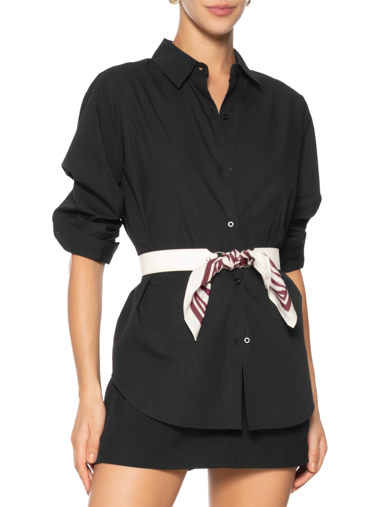 Cinto Feminino Texturizado Em Couro + 2 Lenços Off White '2Essential