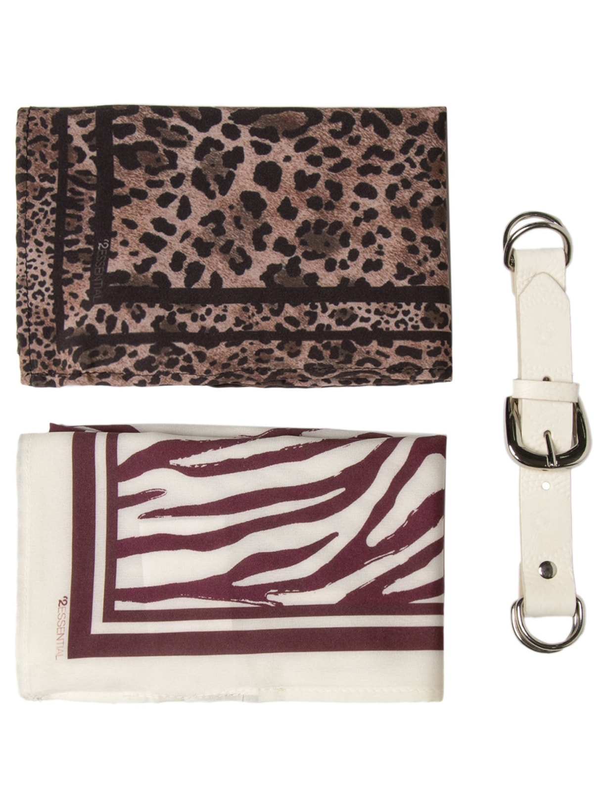 Cinto Feminino Texturizado Em Couro + 2 Lenços - Off White