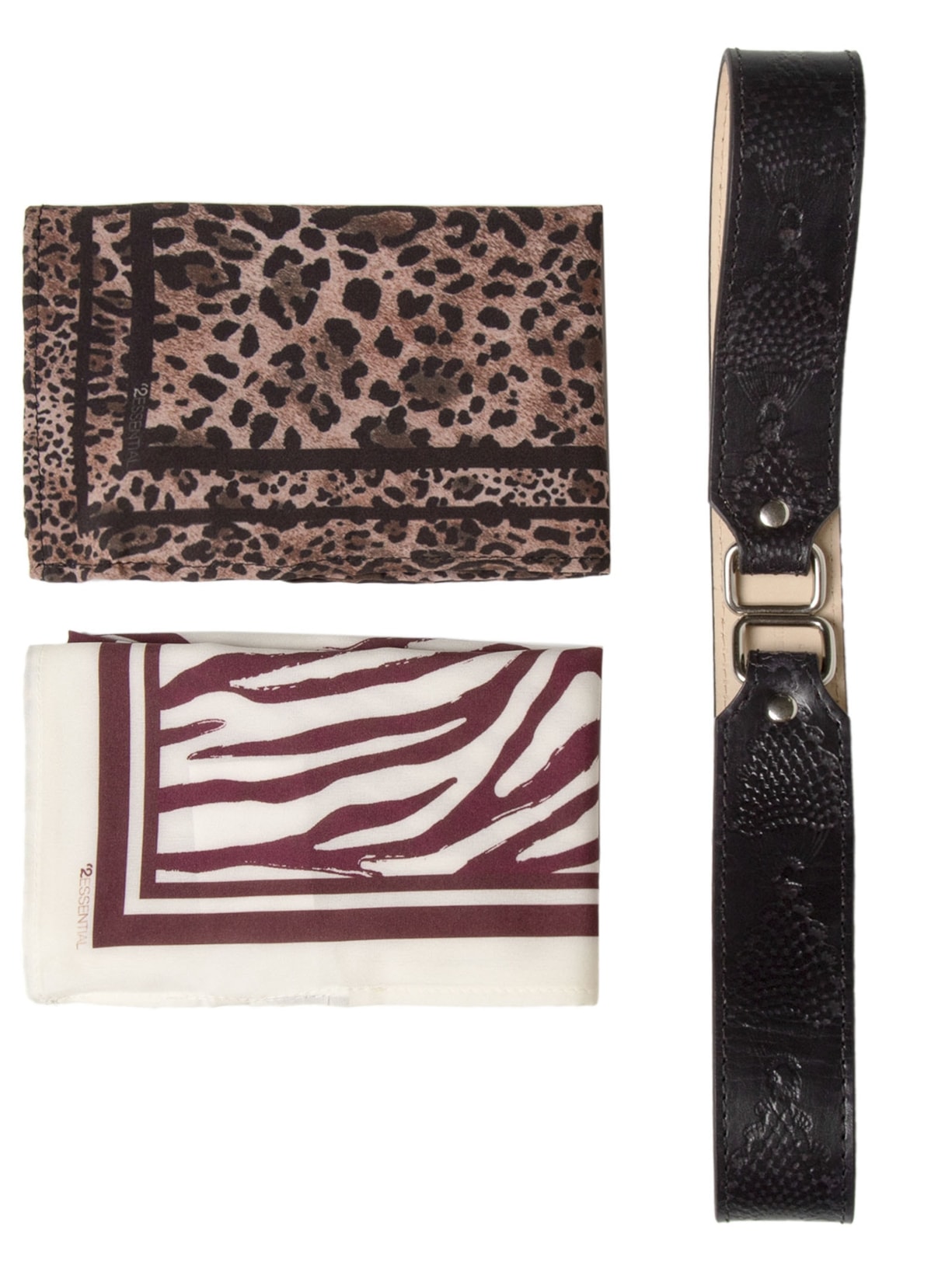 Cinto Feminino Texturizado Em Couro + 2 Lenços - Preto